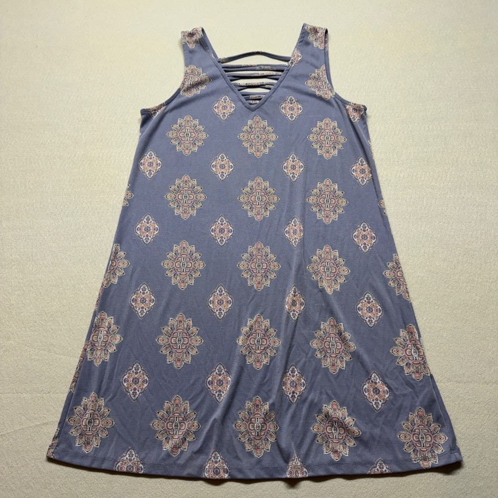 Pink Republic Blue Medallion Strappy Back Ribbed Swing Dress L PS842142PKL